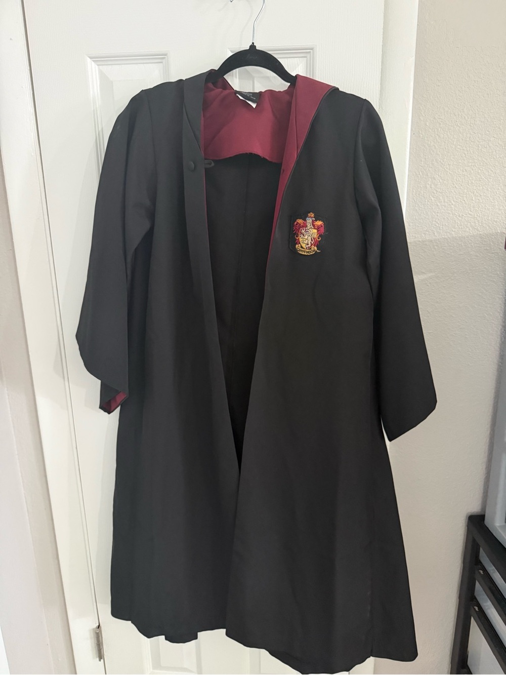 Kids Black and Burgundy Gryffindor-Style Hooded Robe with wand